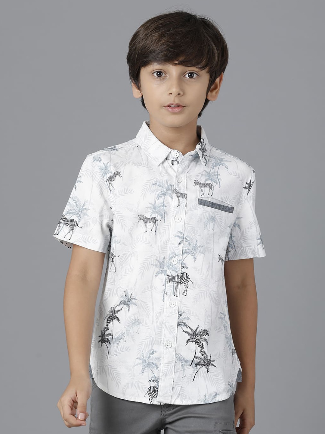 

UNDER FOURTEEN ONLY Boys Off White Floral Printed Casual Shirt