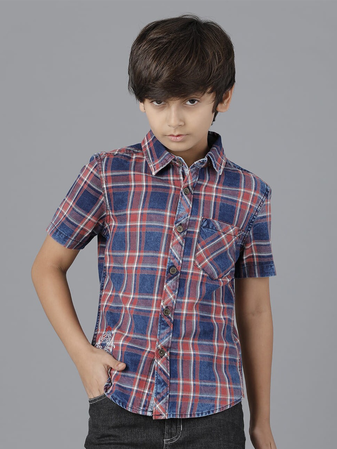 

UNDER FOURTEEN ONLY Boys Cotton Tartan Checks Checked Casual Shirt, Red