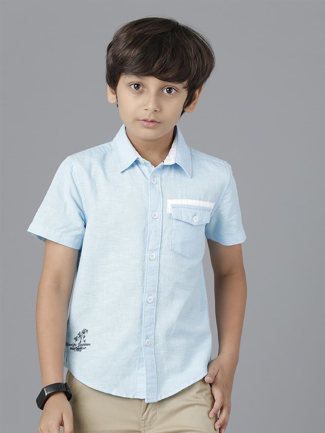 

UNDER FOURTEEN ONLY Boys Cotton Solid Casual Shirt, Blue