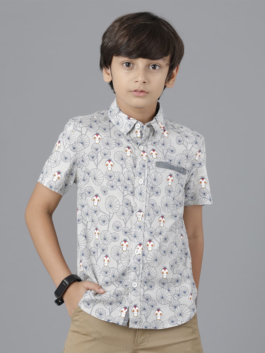 

UNDER FOURTEEN ONLY Boys Conversational Printed Casual Shirt, Grey