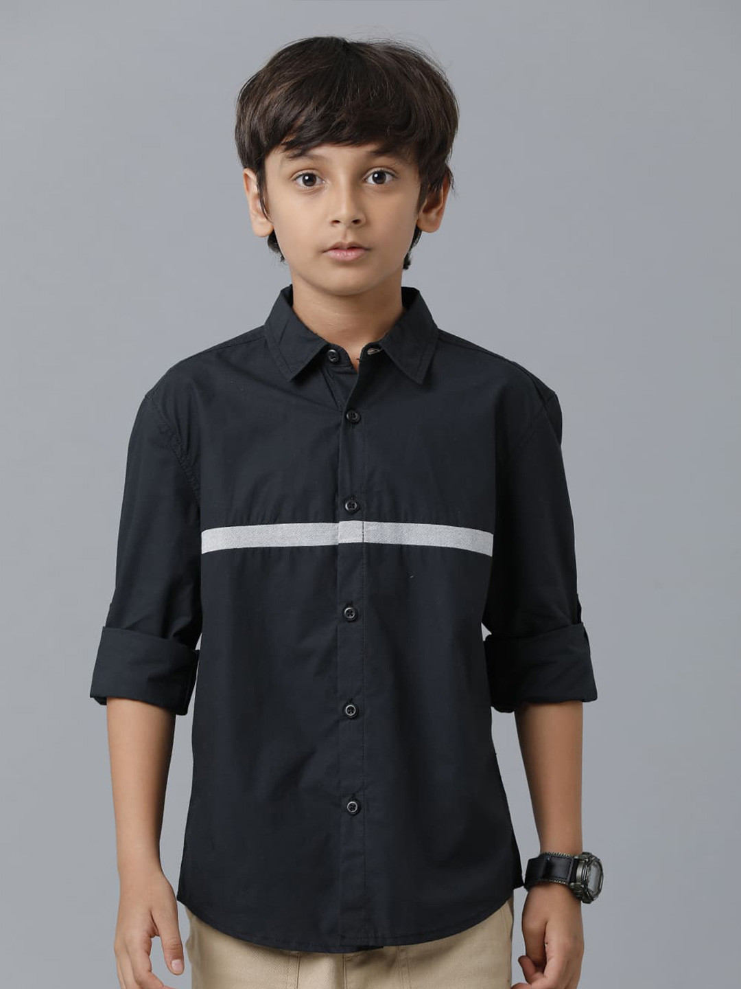 

UNDER FOURTEEN ONLY Boys Casual Cotton Shirt, Black