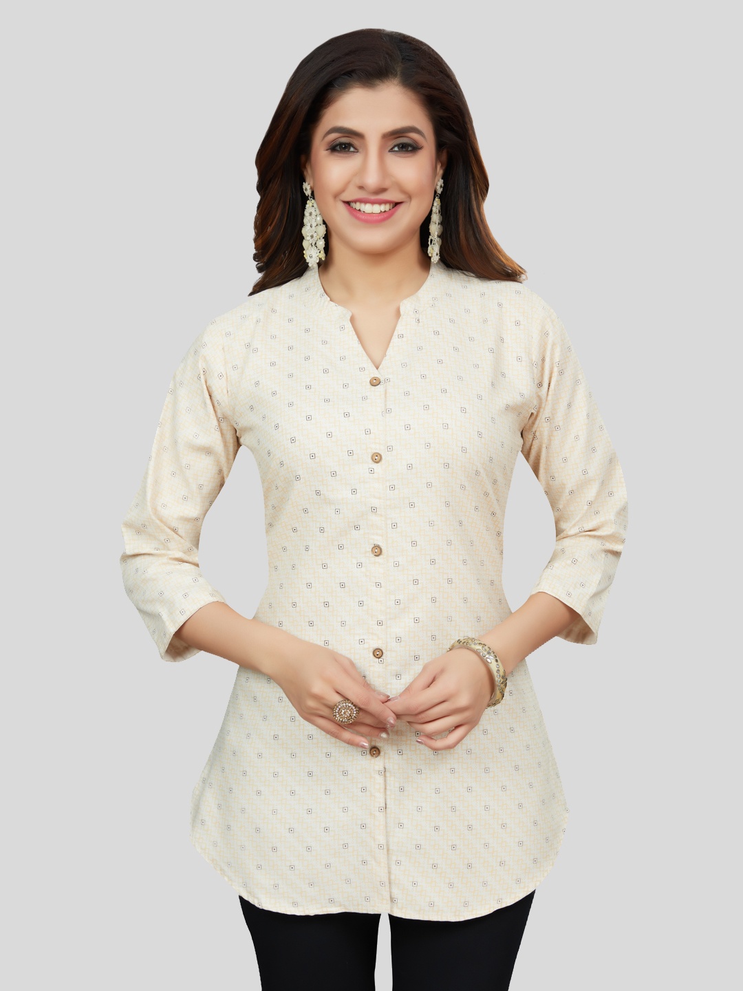 

Saree Swarg Ethnic Motifs Printed Kurti, Cream