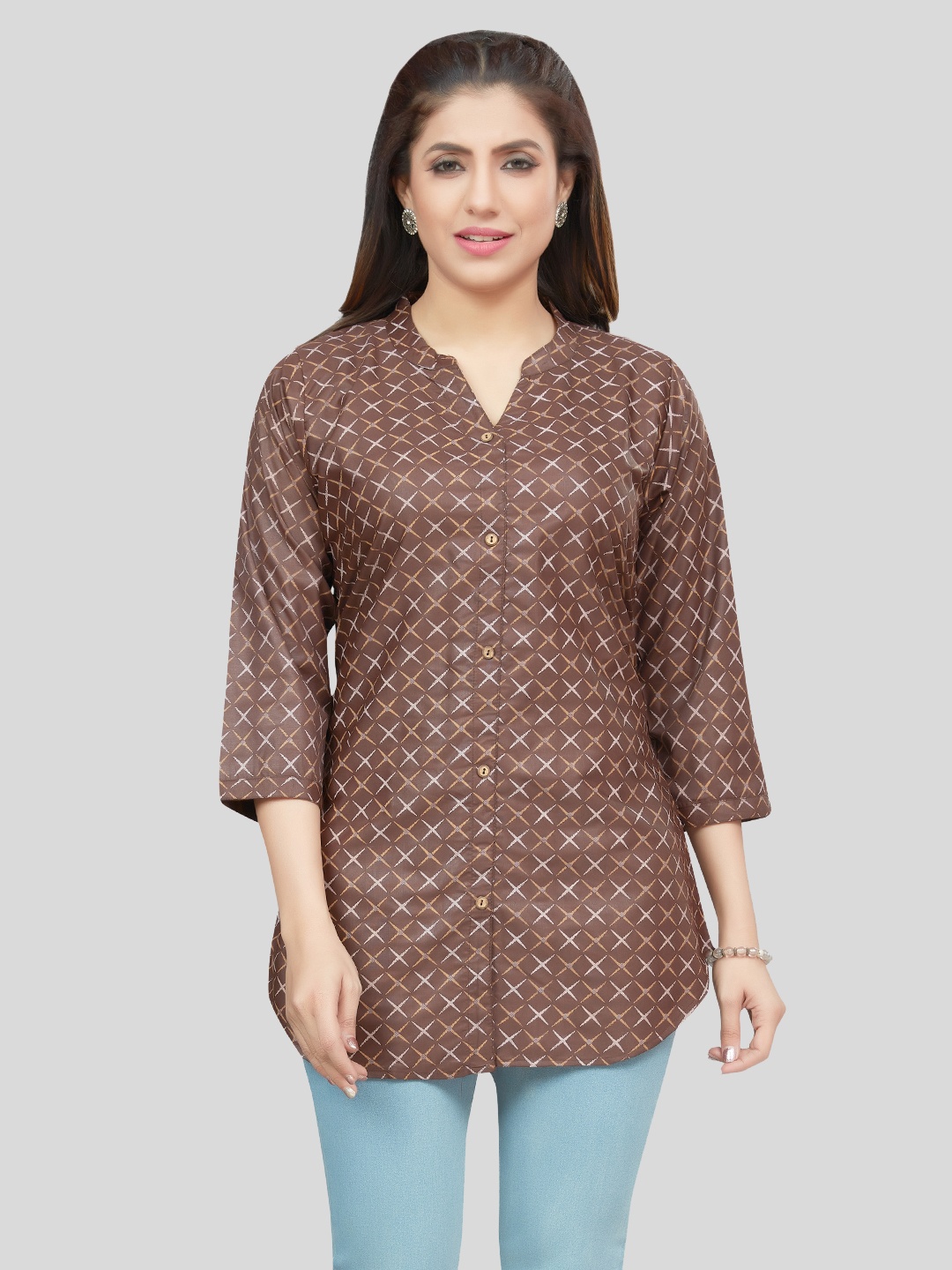 

Saree Swarg Ethnic Motifs Printed Cotton Kurti, Coffee brown