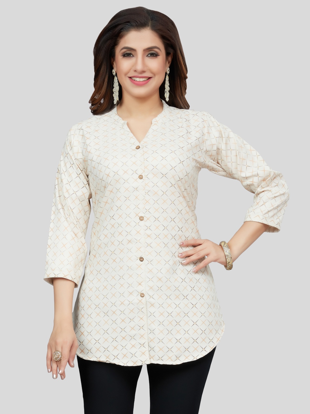 

Saree Swarg Geometric Printed Kurti, Cream