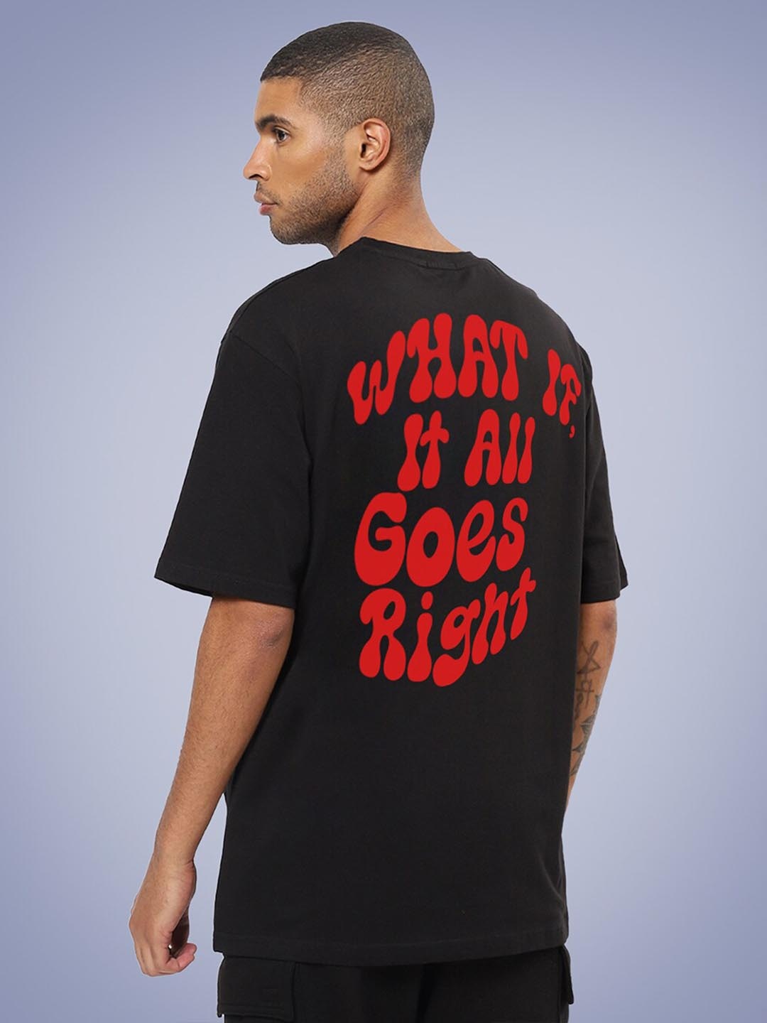

Mad Over Print Men Printed Drop-Shoulder Sleeves Oversized Cotton T-shirt, Black