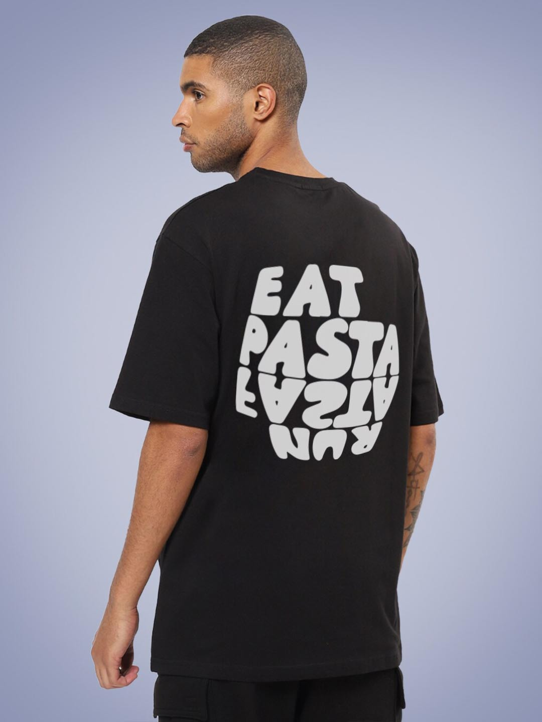 

Mad Over Print Men Printed Drop-Shoulder Sleeves Oversized Cotton T-shirt, Black