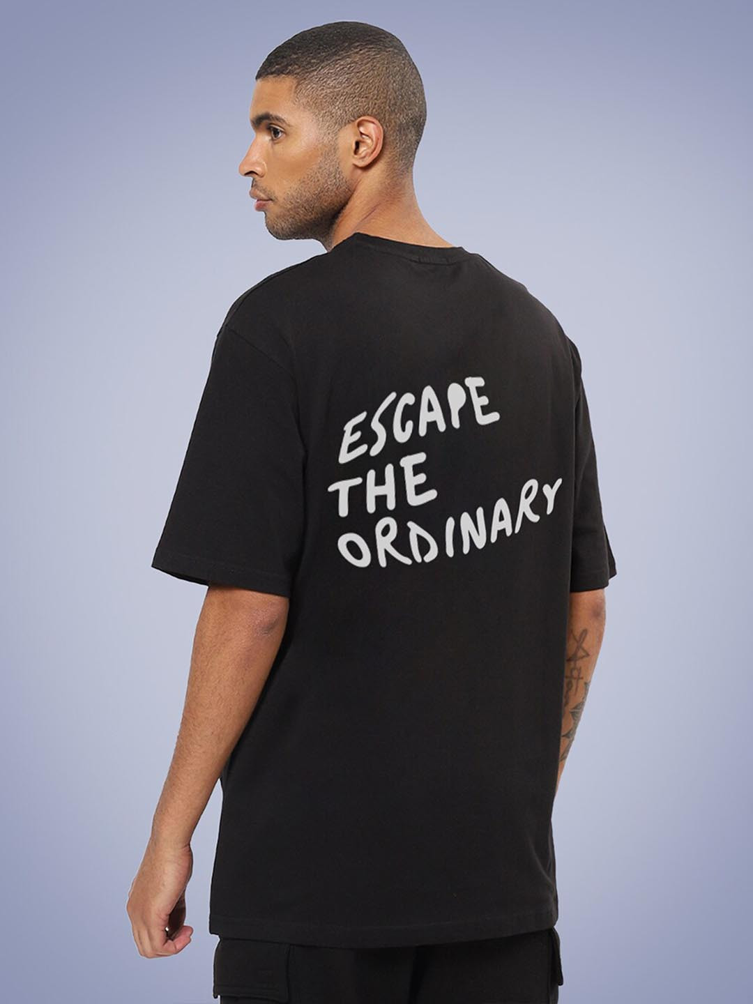 

Mad Over Print Men Typography Printed Loose Cotton T-shirt, Black