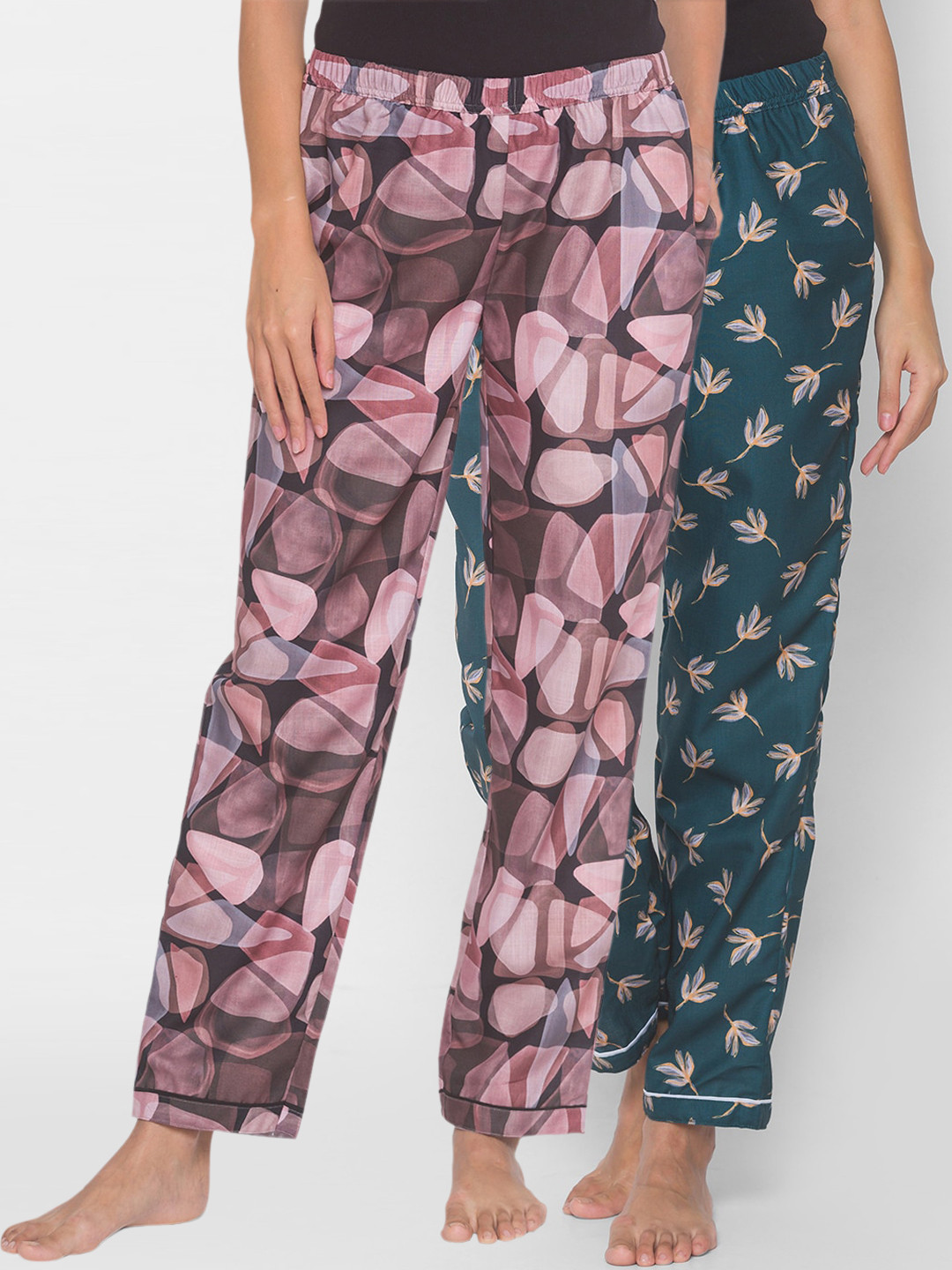 

FashionRack Women Pack of 2 Printed Cotton Lounge Pants, Green