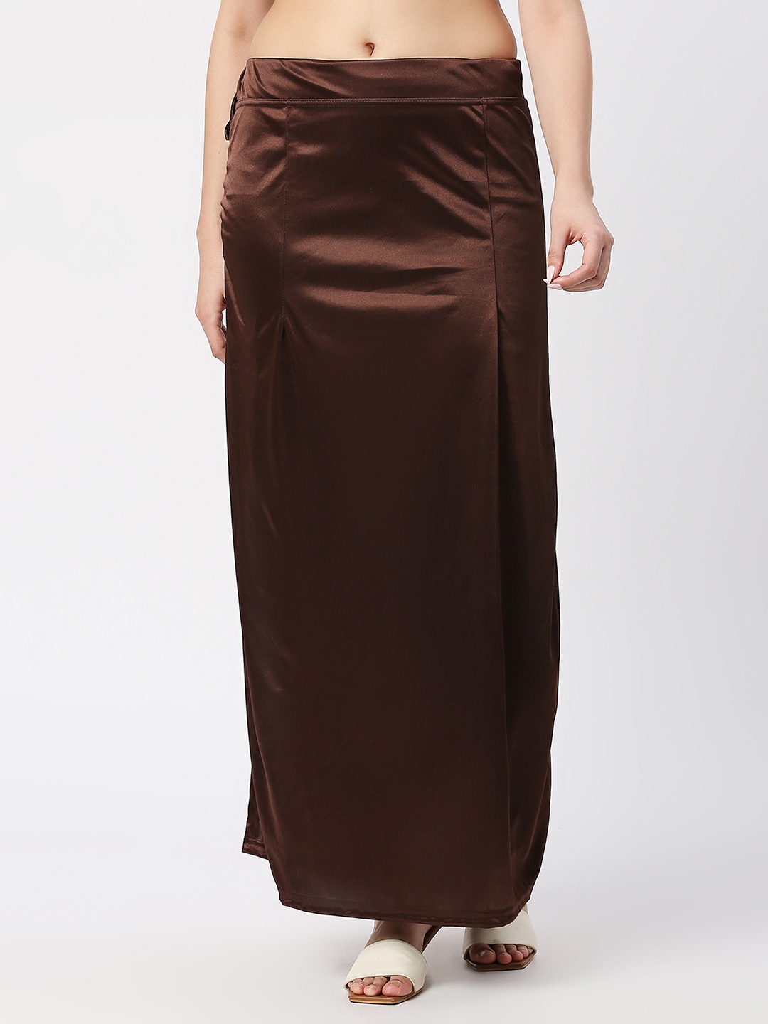 

neckbook Women Satin Lycra Stretchable Saree Shapewear, Brown