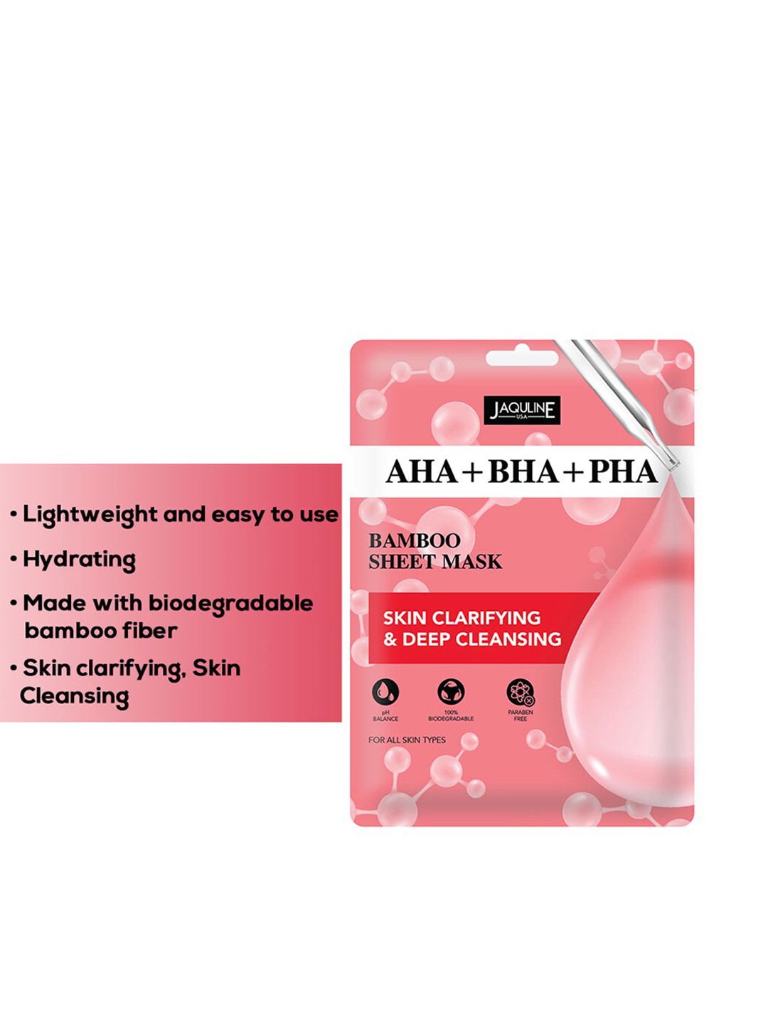 

Jaquline USA AHA-BHA-PHA Bamboo Sheet Mask 25 ml, White