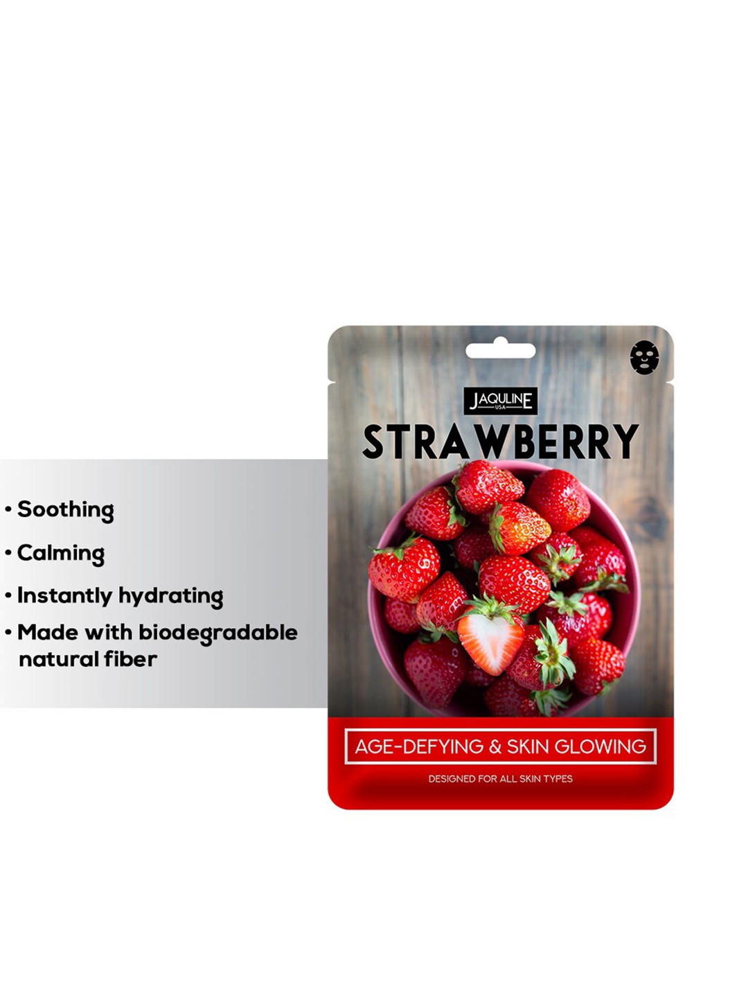 

Jaquline USA Strawberry Age-Defying & Skin Glowing Facial Sheet Mask, White