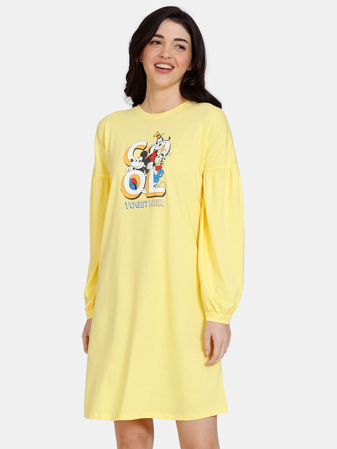 

Zivame Printed Nightdress, Yellow