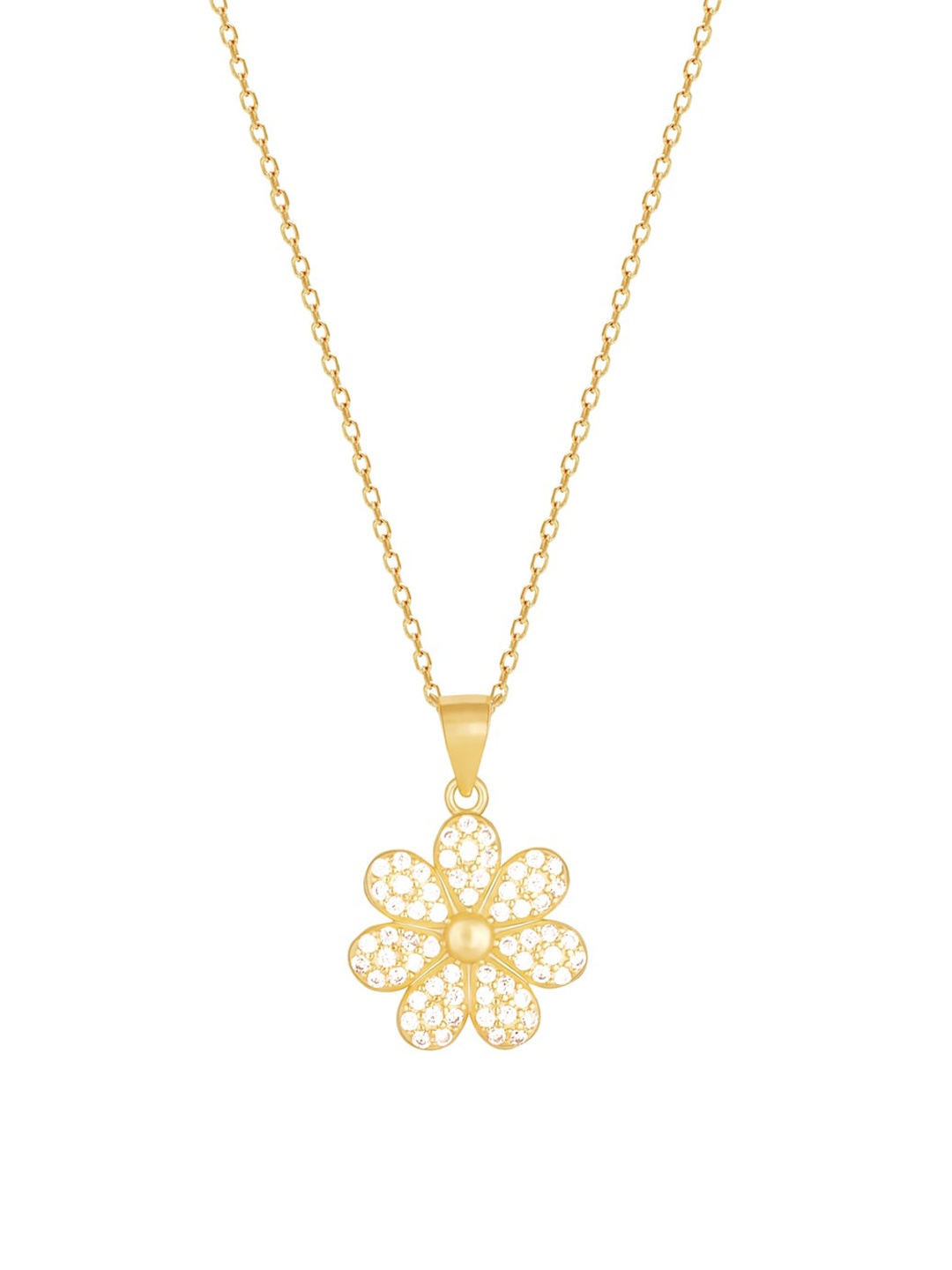 

GIVA 925 Sterling Silver Gold-Plated Cz Studded Floral Dream Pendant With Link Chain