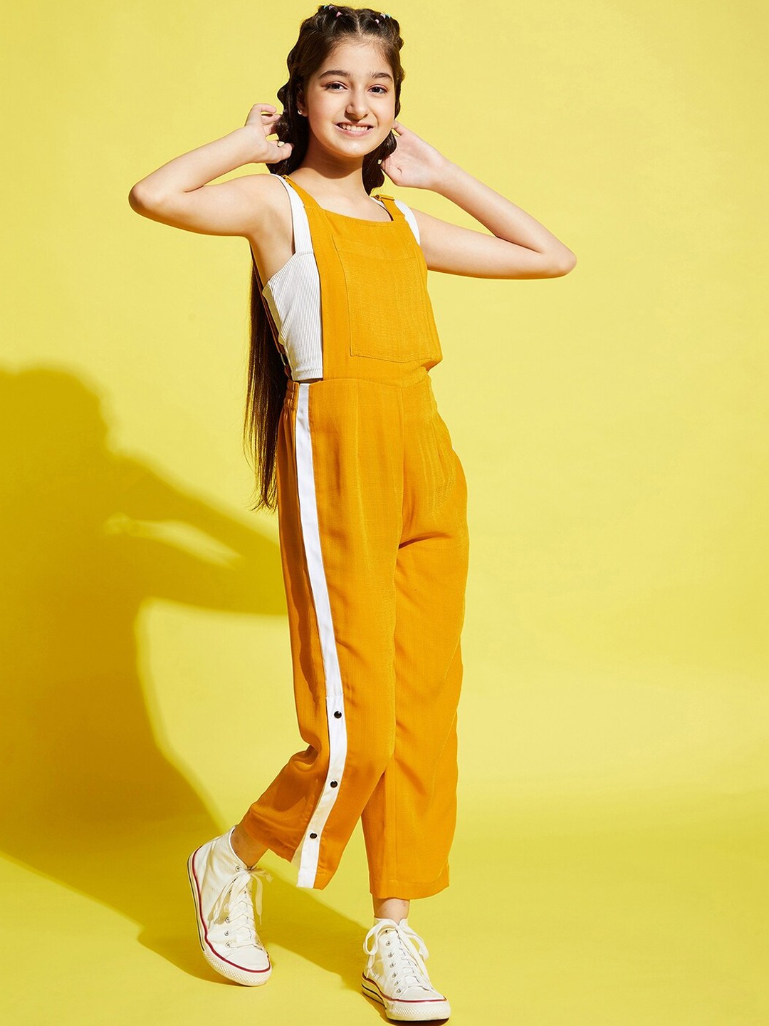

Cherry & Jerry Kids Girls Solid Basic Dungaree, Yellow
