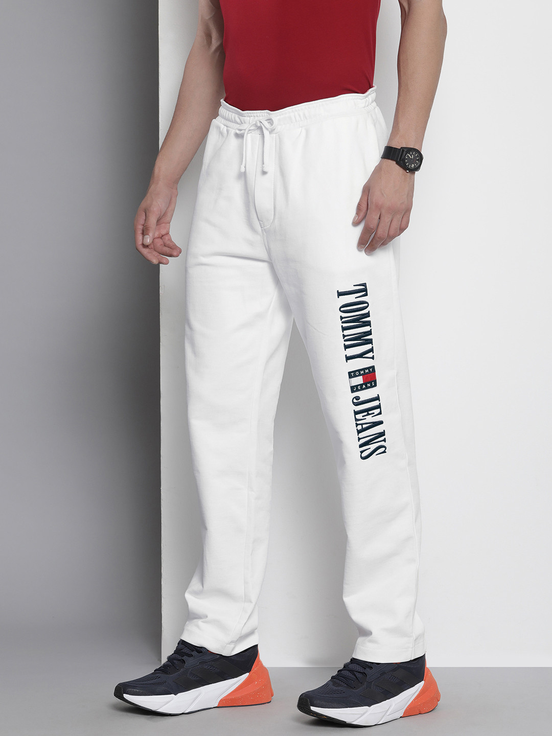 

Tommy Hilfiger Men Sustainable Pure Cotton Brand Logo Mid-Rise Track Pants, White