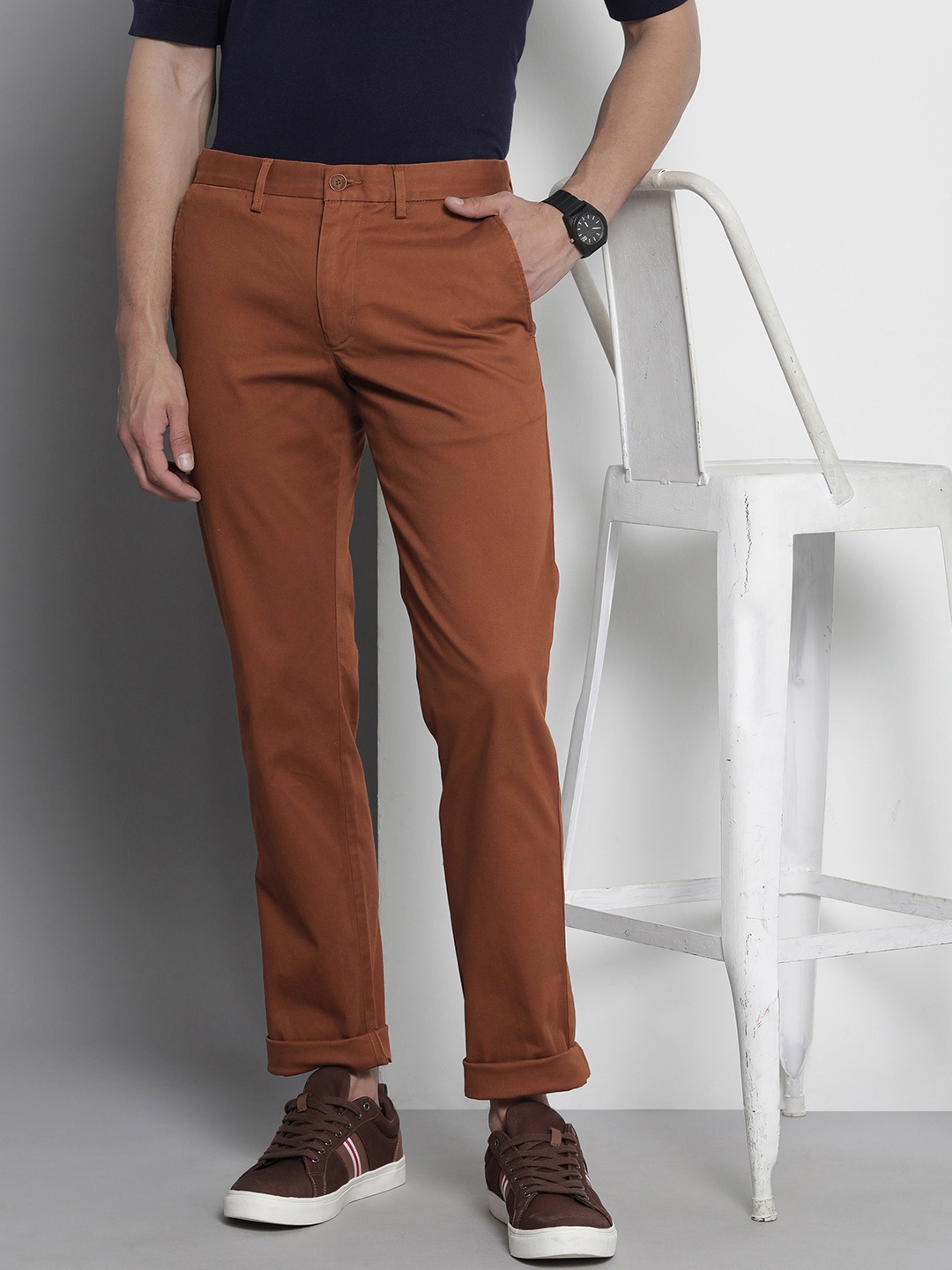

Tommy Hilfiger Men Slim Fit Mid-Rise Casual Trousers, Brown