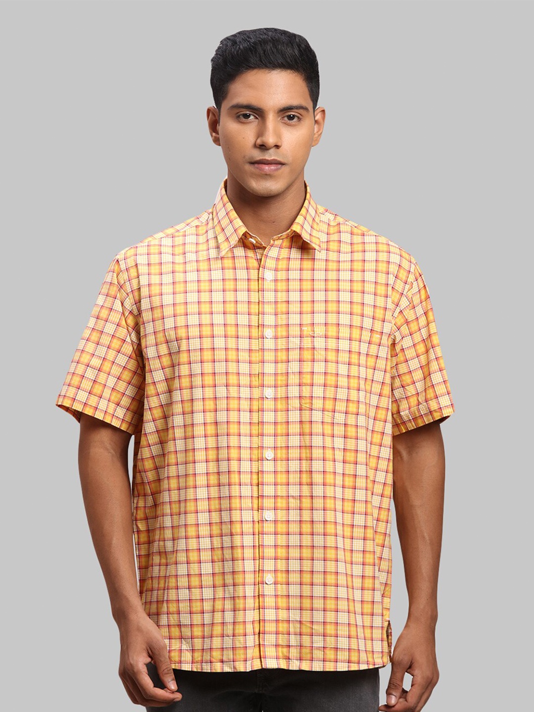 

ColorPlus Men Plus Size Checked Casual Cotton Shirt, Orange