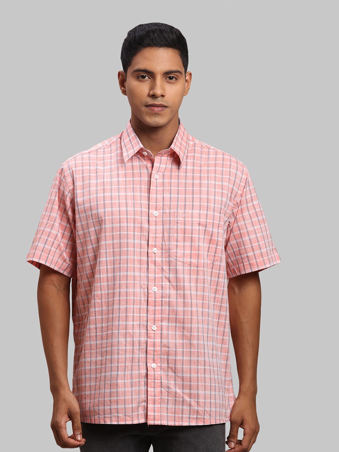 

ColorPlus Men Plus Size Checked Casual Cotton Shirt, Orange
