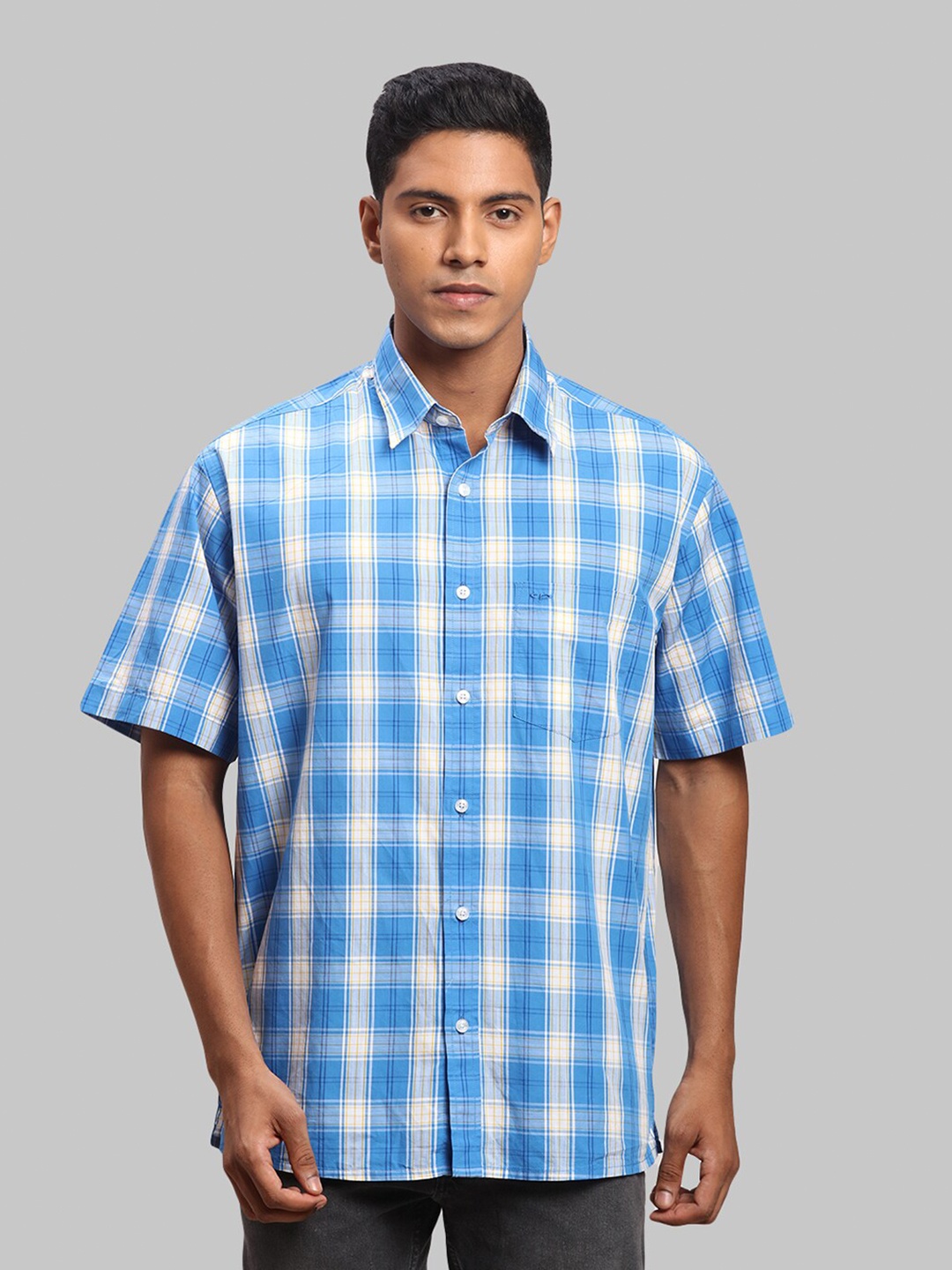 

ColorPlus Men Checked Casual Cotton Shirt, Blue