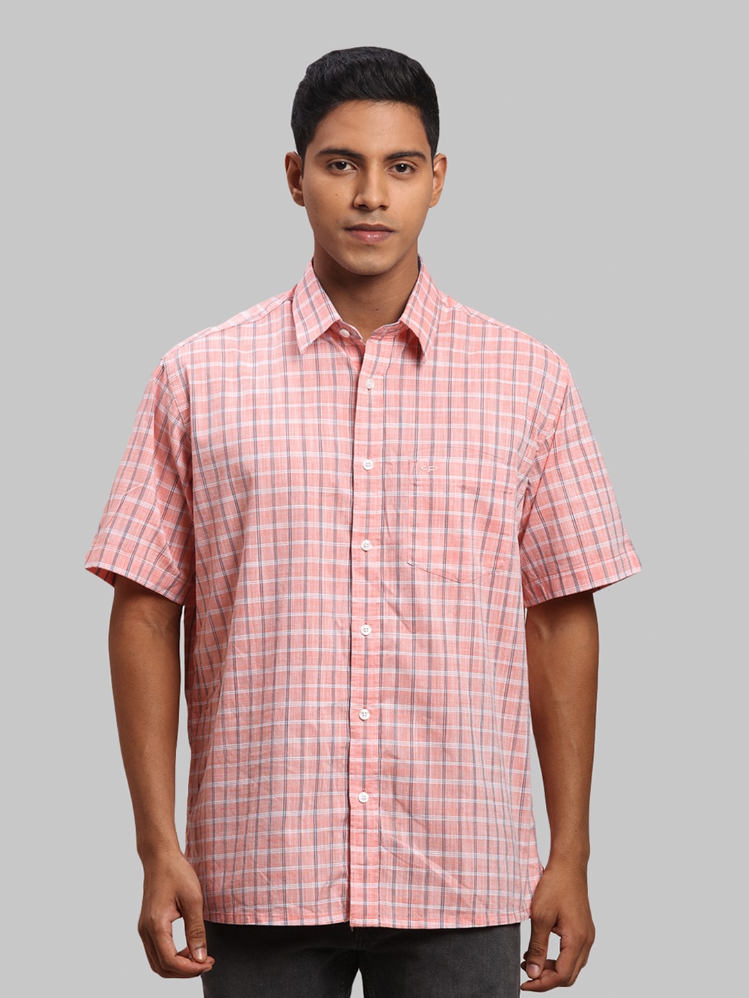 ColorPlus Men Checked Casual Cotton Shirt, Orange