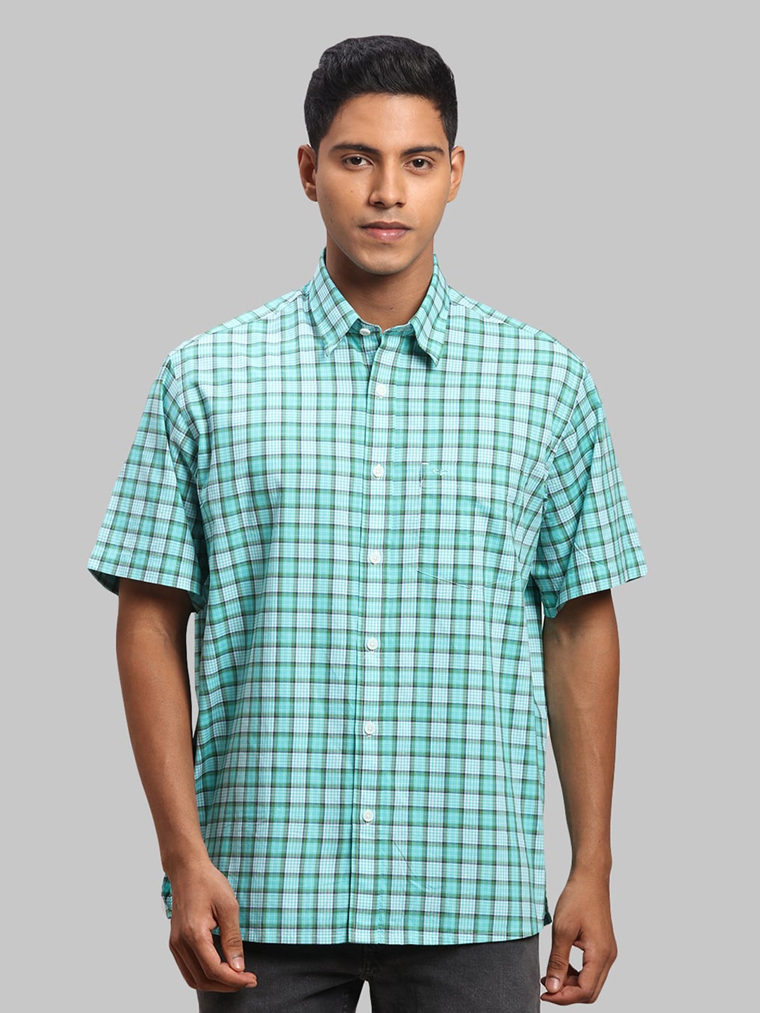 

ColorPlus Men Checked Casual Cotton Shirt, Green