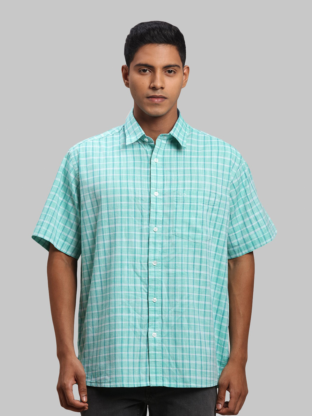 

ColorPlus Men Checked Casual Cotton Shirt, Green