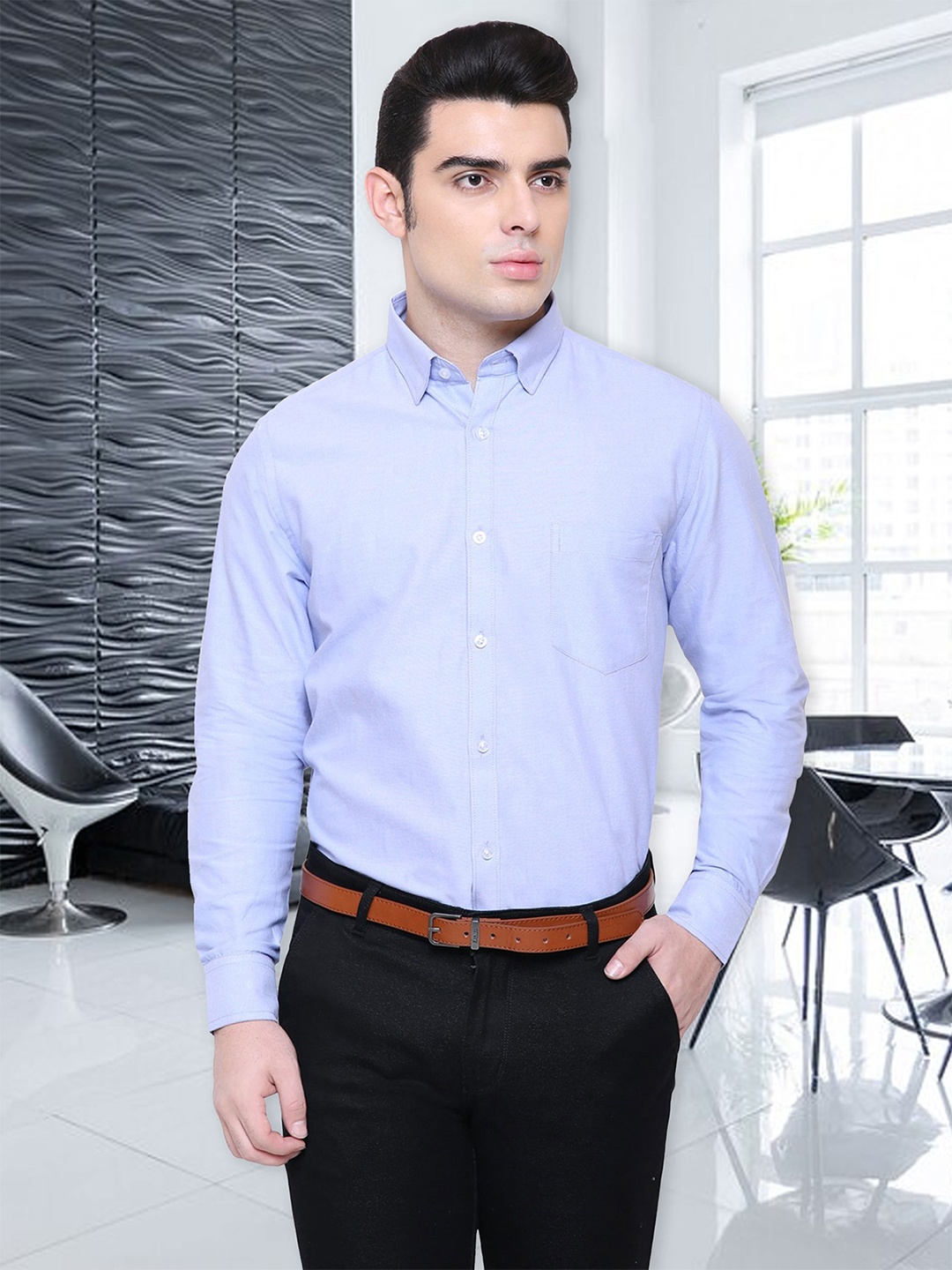 

Southbay Men Smart Tailored Fit Cotton Formal Shirt, Blue