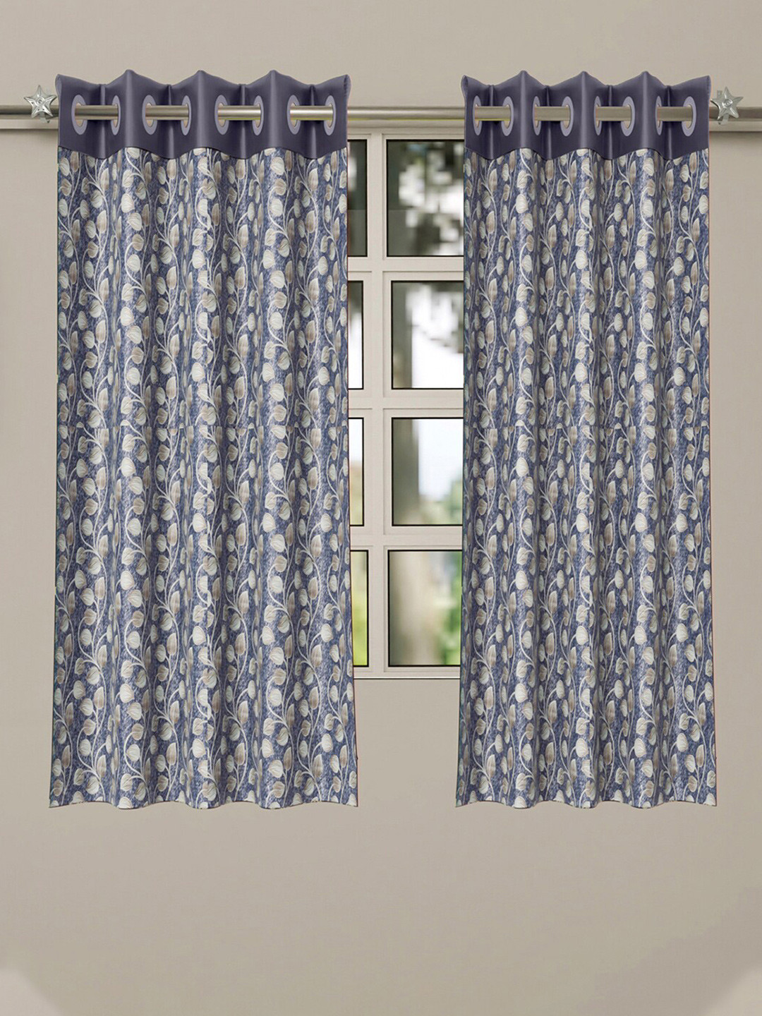

Kuber Industries Blue & White Set of 2 Floral Window Curtain