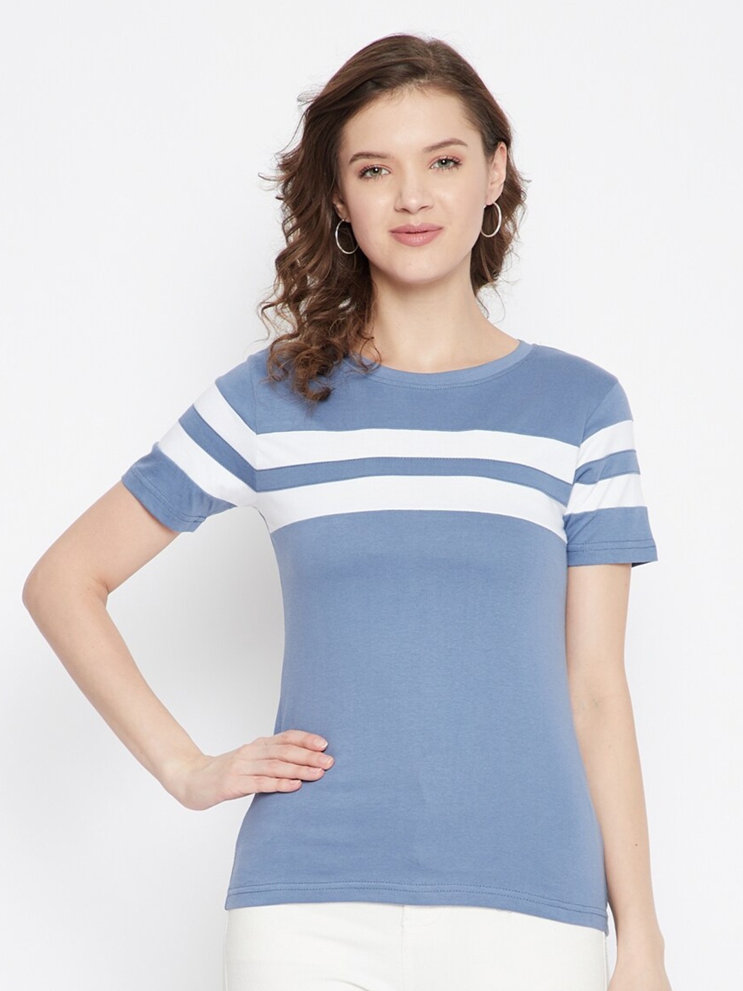 

Rodzen Striped Pure Cotton T-shirt, Blue