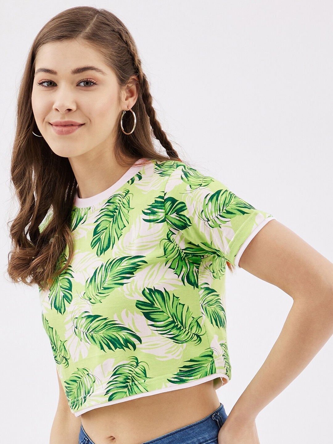 

Rodzen Women Floral Printed Tropical Pure Cotton T-shirt, Green