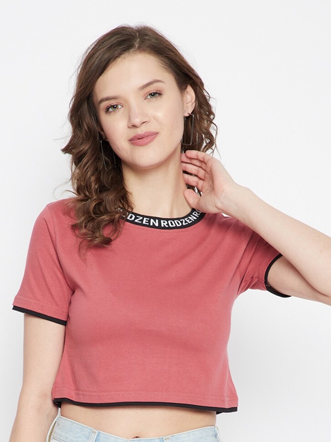 

Rodzen Women Rose Polo Collar Pure Cotton T-shirt