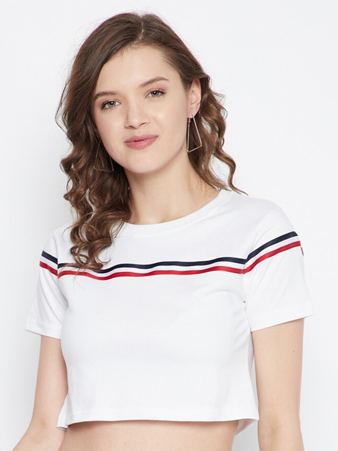 

Rodzen Women Striped Cotton Crop T-shirt, White
