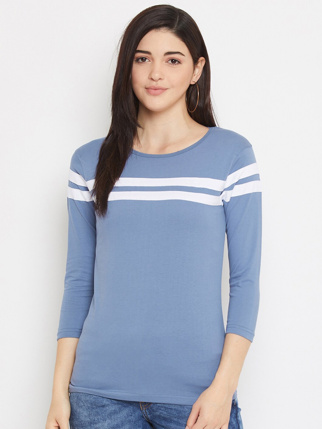 

Rodzen Women Striped Pure Cotton T-shirt, Blue