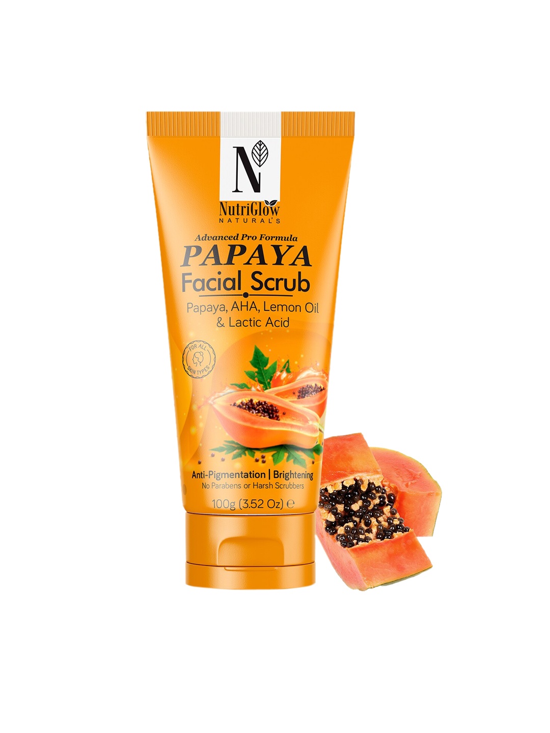 

NutriGlow Naturals Papaya Facial Scrub For Deep Exfoliation with Lemon Oil - 100 g, Yellow