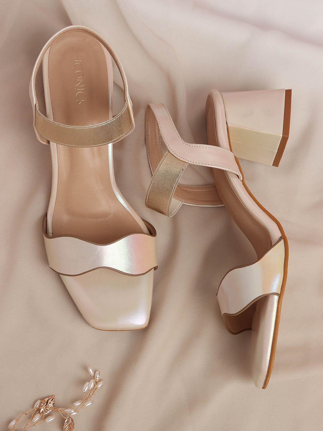 

ICONICS Ankle Loop Block Heels, Gold