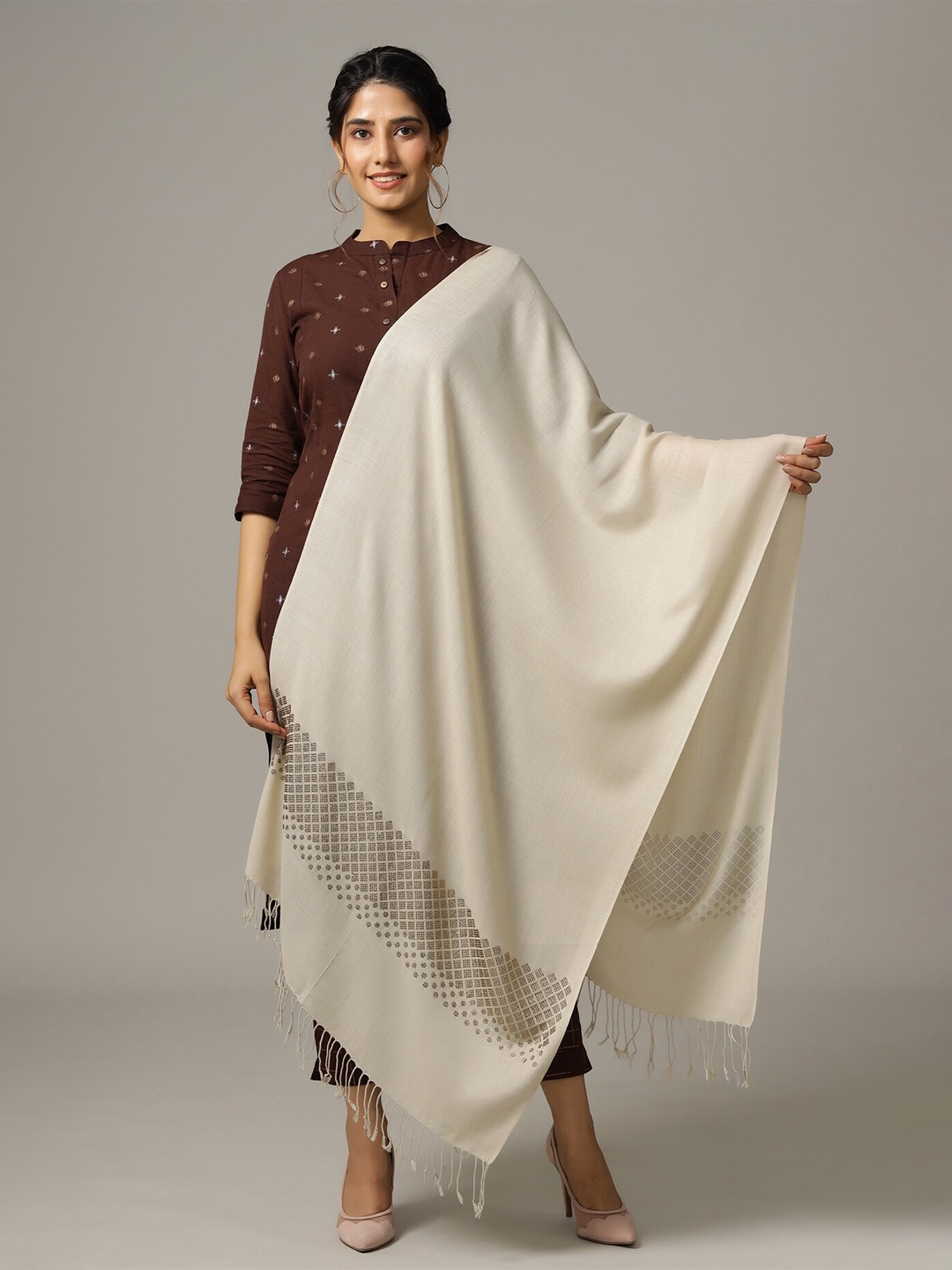 

HANDICRAFT PALACE Women Solid Wool Stole, Off white