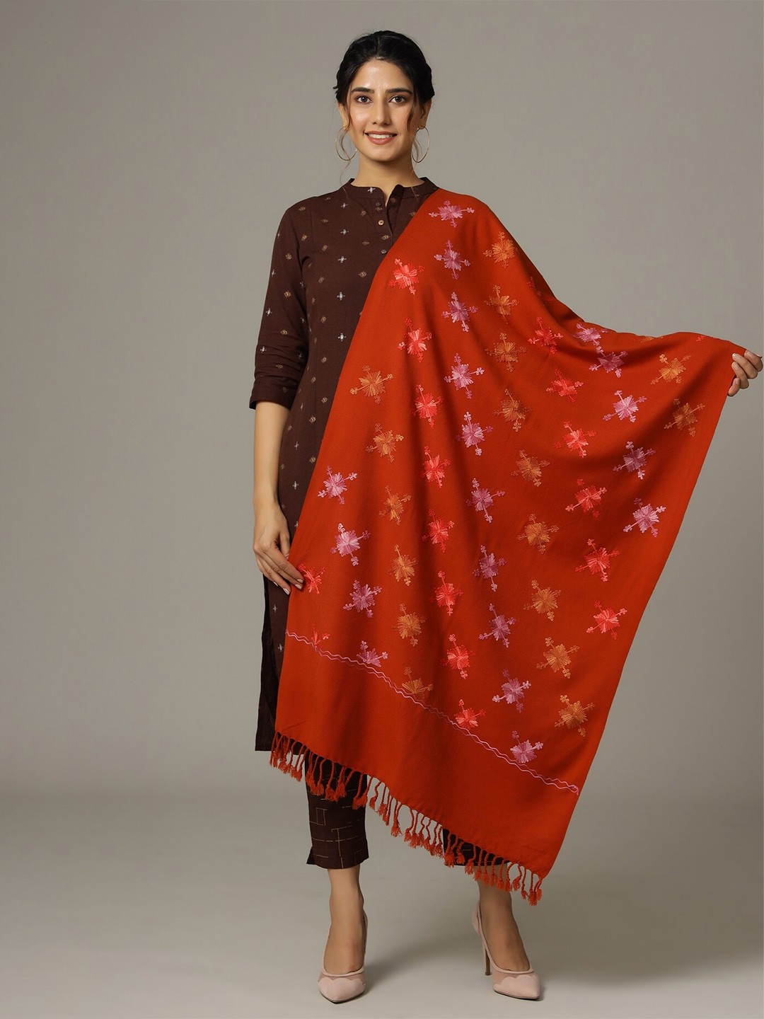 

HANDICRAFT PALACE Women Woven Design Wool Stole, Red