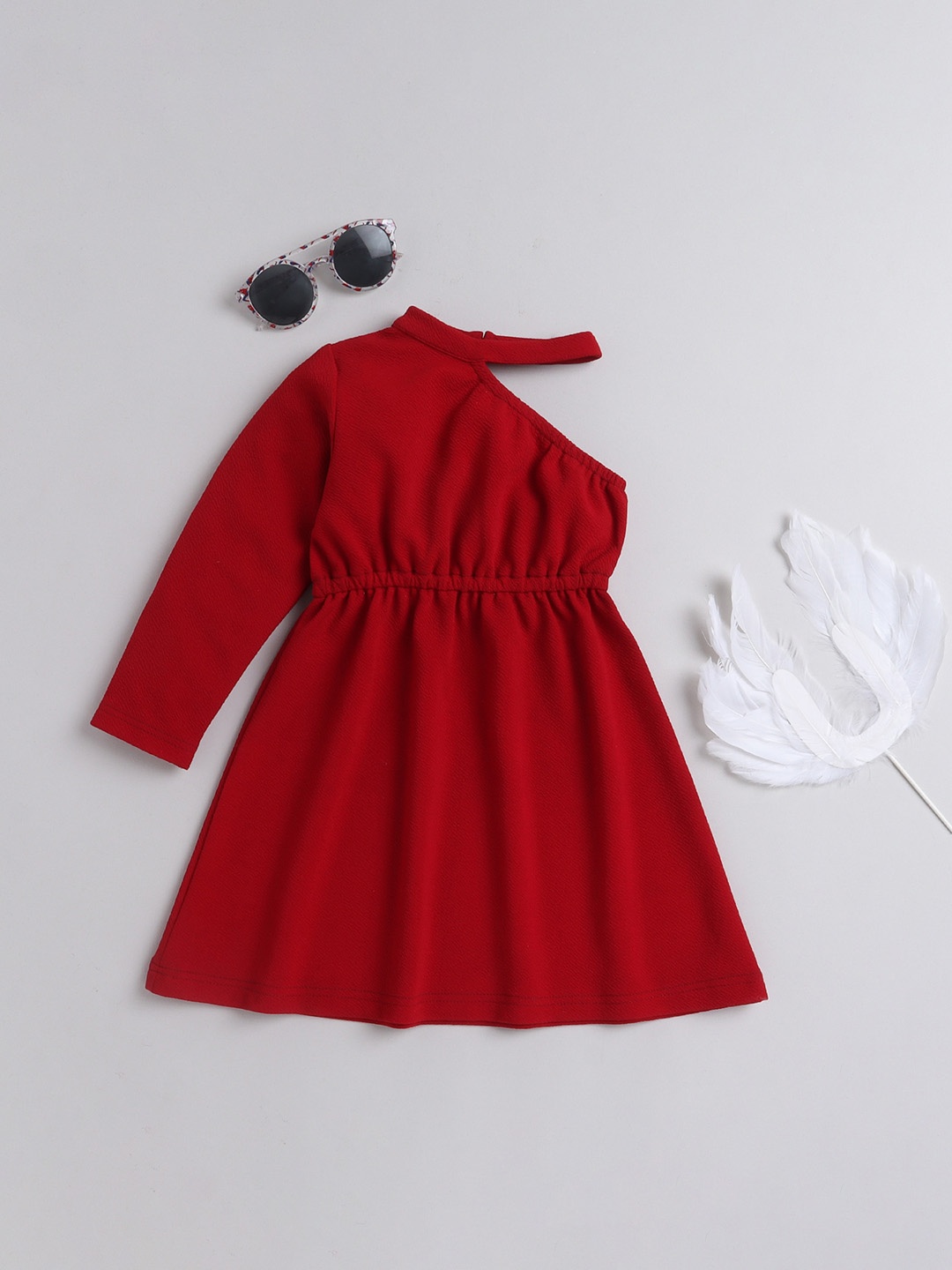 

taffykids One Shoulder Fit & Flare Dress, Red