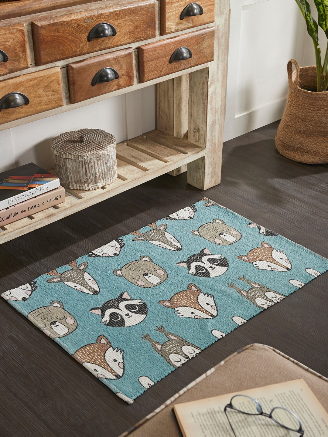 

Mona B Kids Printed Cotton Floor Carpet Rug, Blue