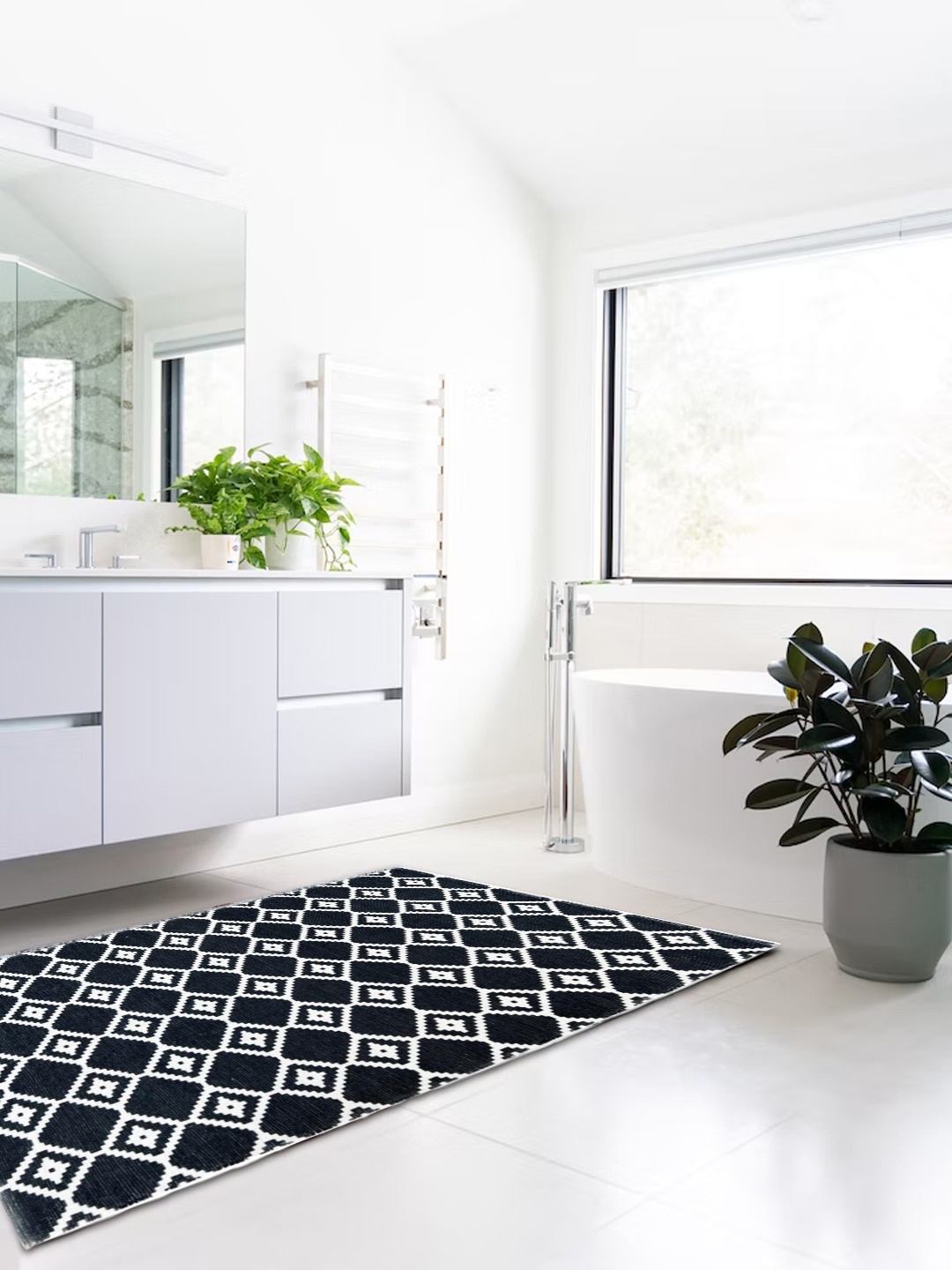 

Mona B Black & White Printed Vintage Cotton Anti-Skid Dhurrie Carpet