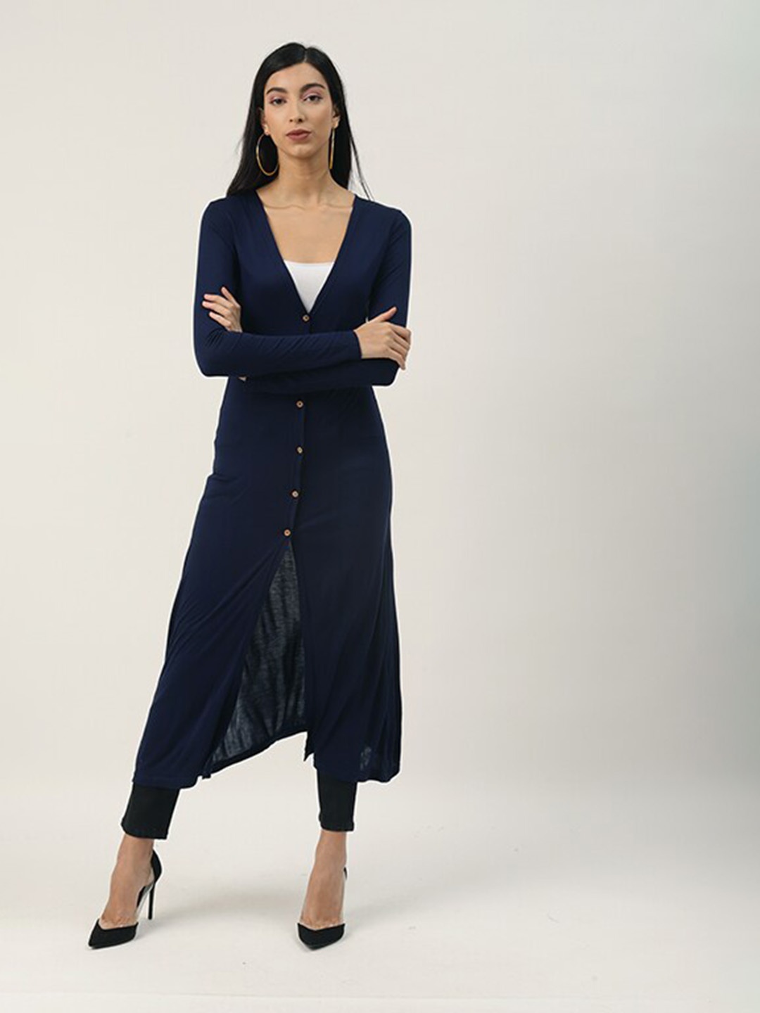 

Trend Arrest Women Longline Button Shrug, Navy blue