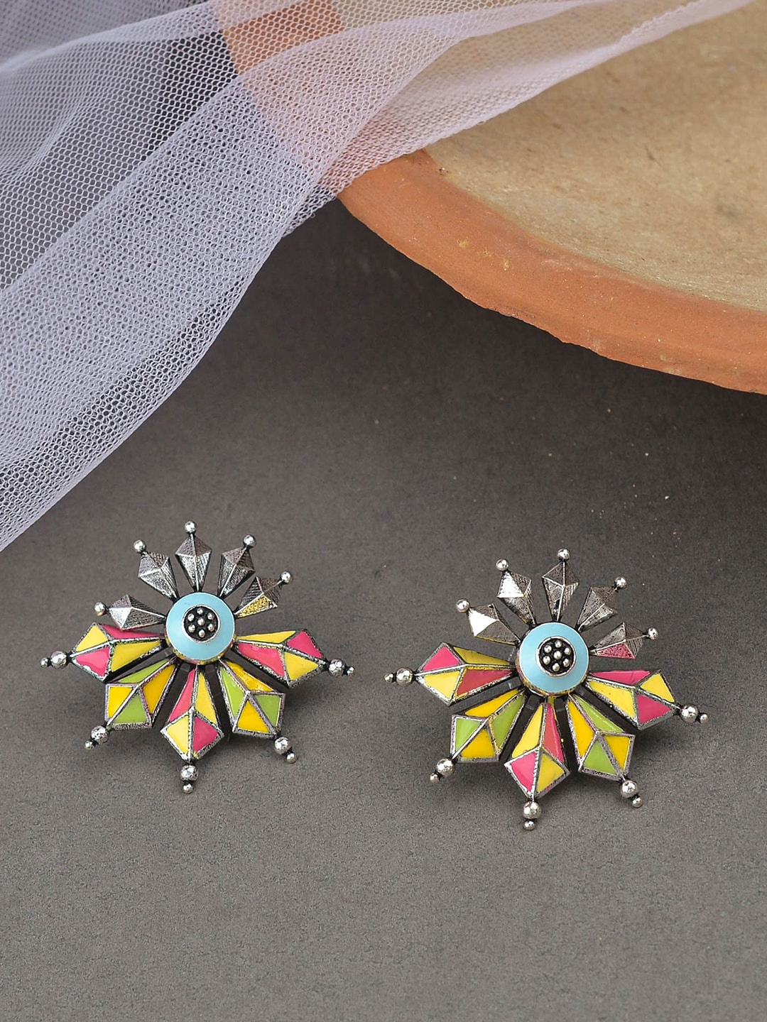 

Voylla Silver-Plated Contemporary Studs Earrings