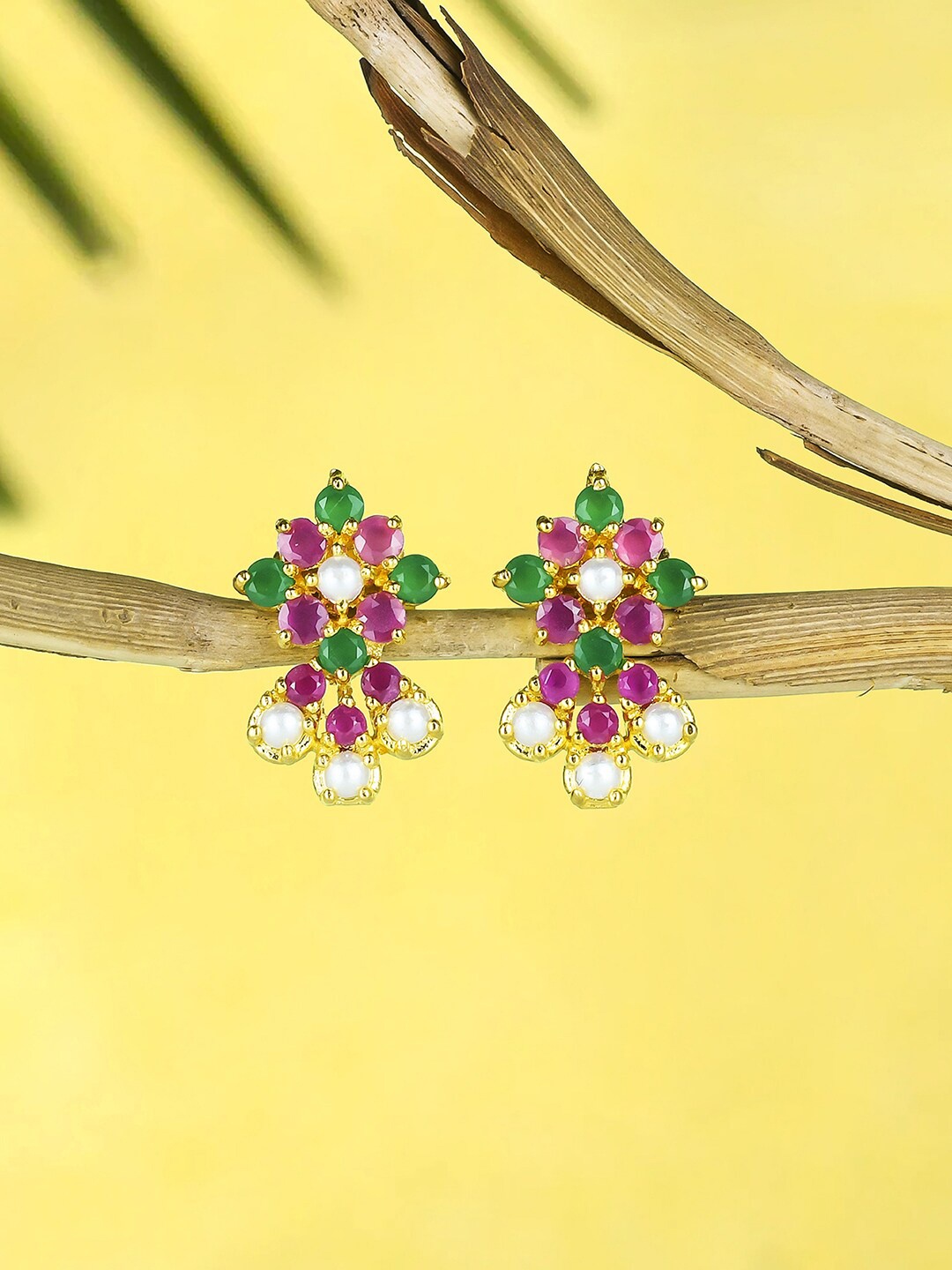 

Voylla Gold-Plated Contemporary Studs Earrings, Pink