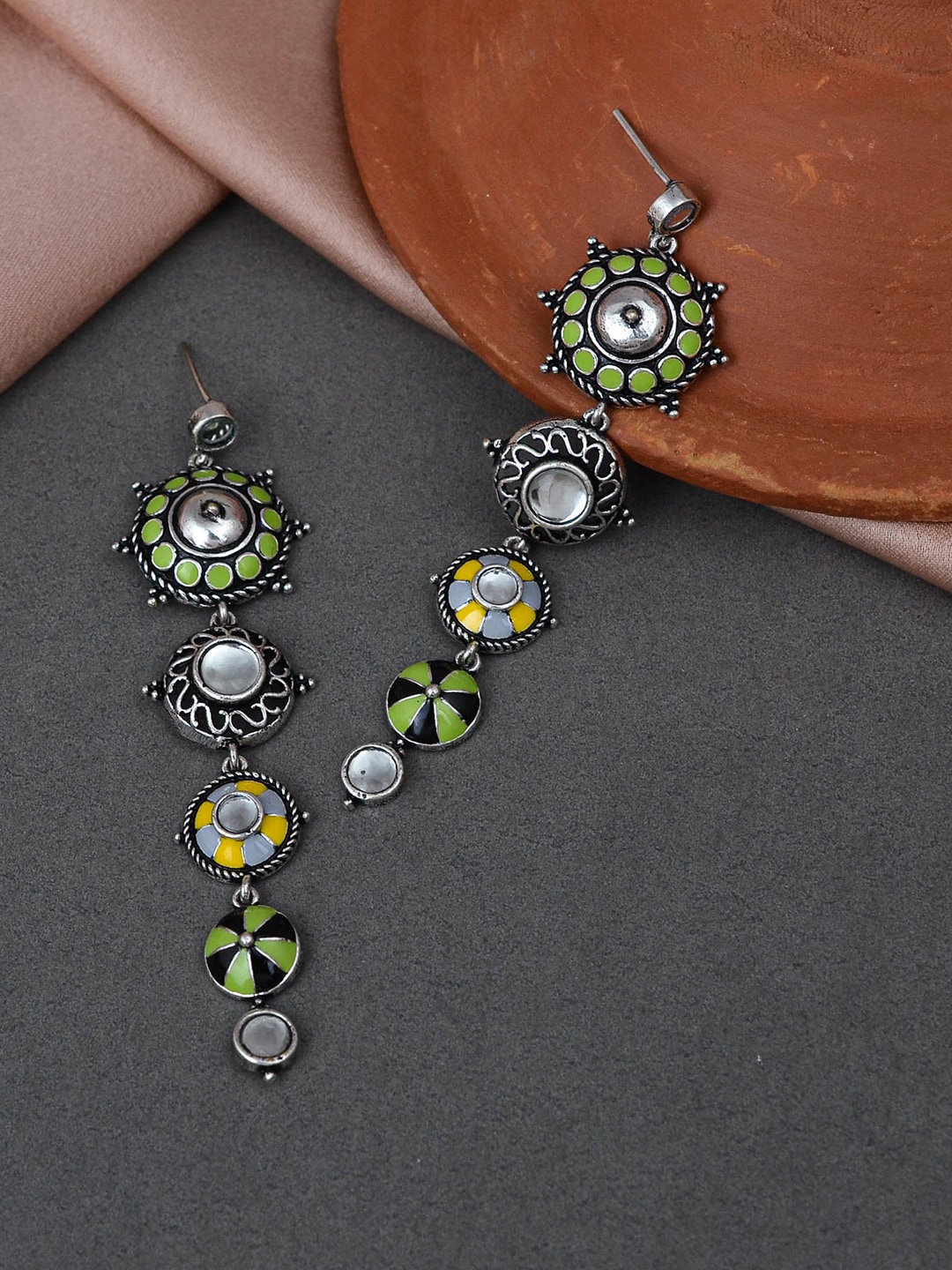 

Voylla Silver-Plated Contemporary Drop Earrings, Green