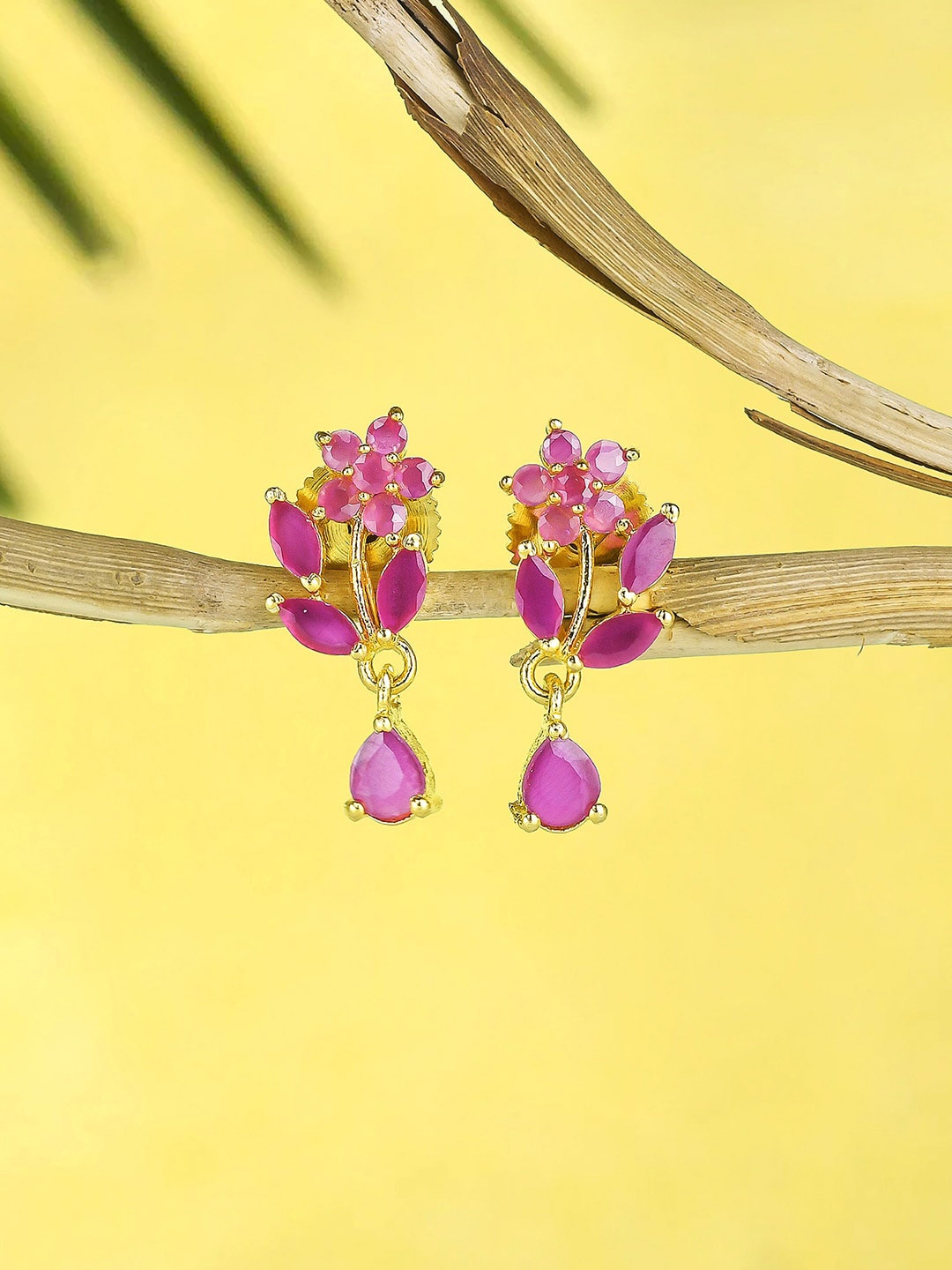 

Voylla Gold-Plated Contemporary Drop Earrings, Pink