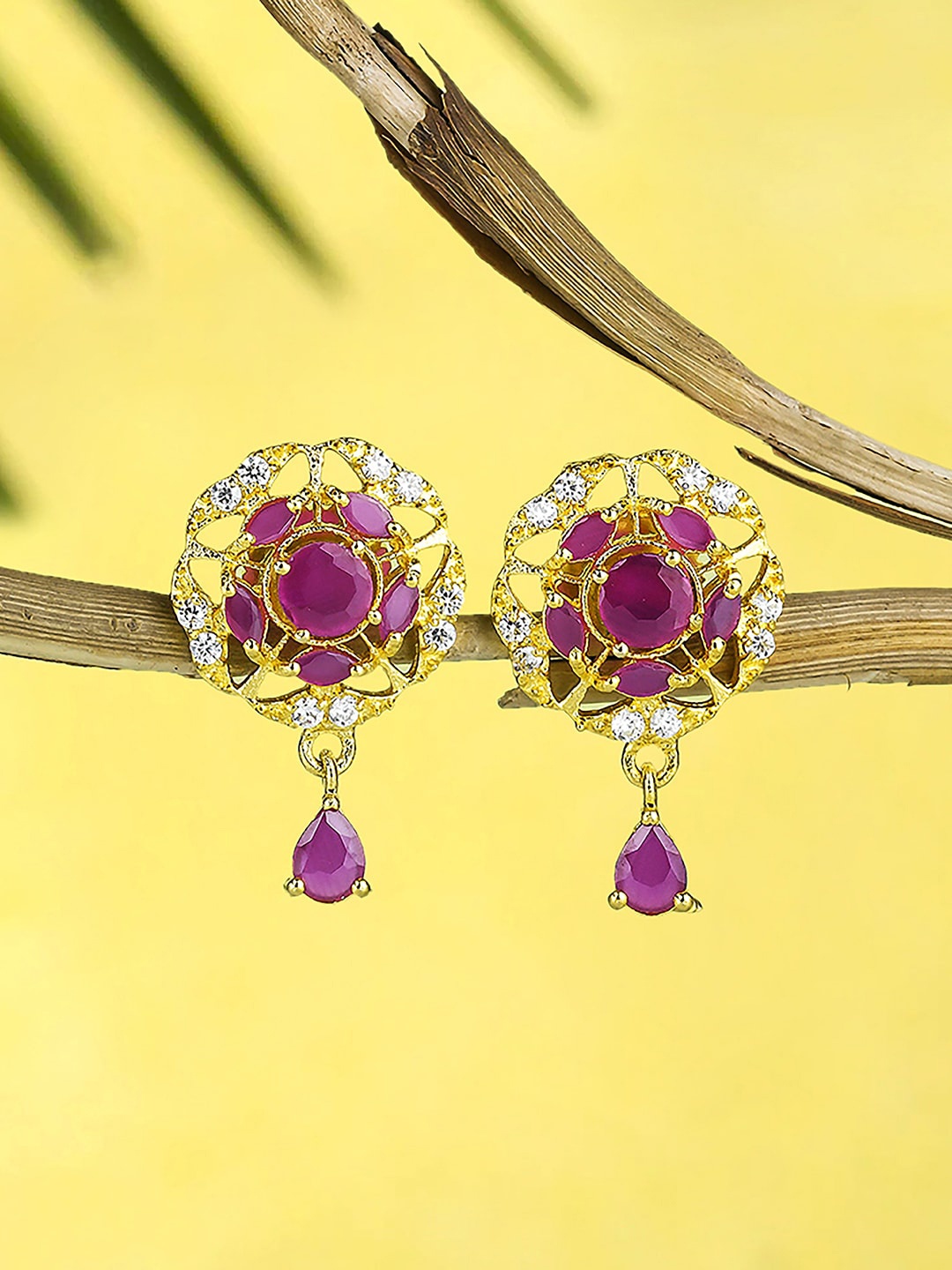 

Voylla Gold-Plated Contemporary Drop Earrings, Purple