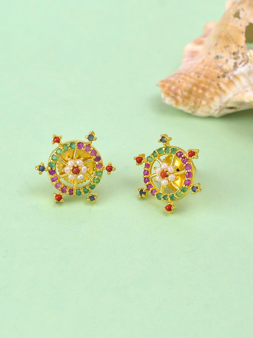 

Voylla Gold-Plated Contemporary Studs Earrings, Red