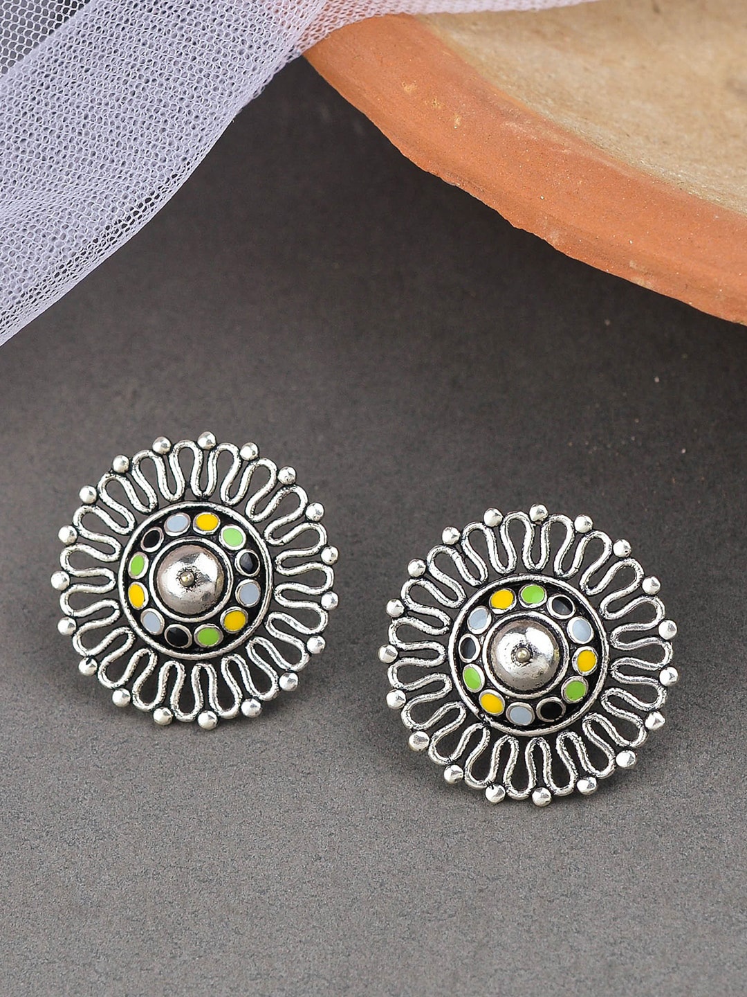 

Voylla Contemporary Silver-Plated Studs Earrings