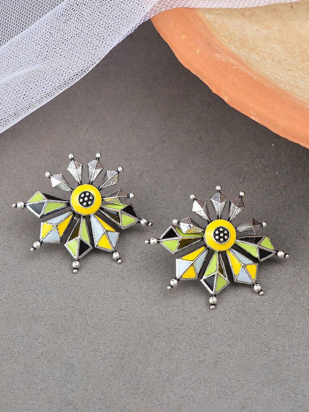 

Voylla Silver-Plated Classic Studs Earrings