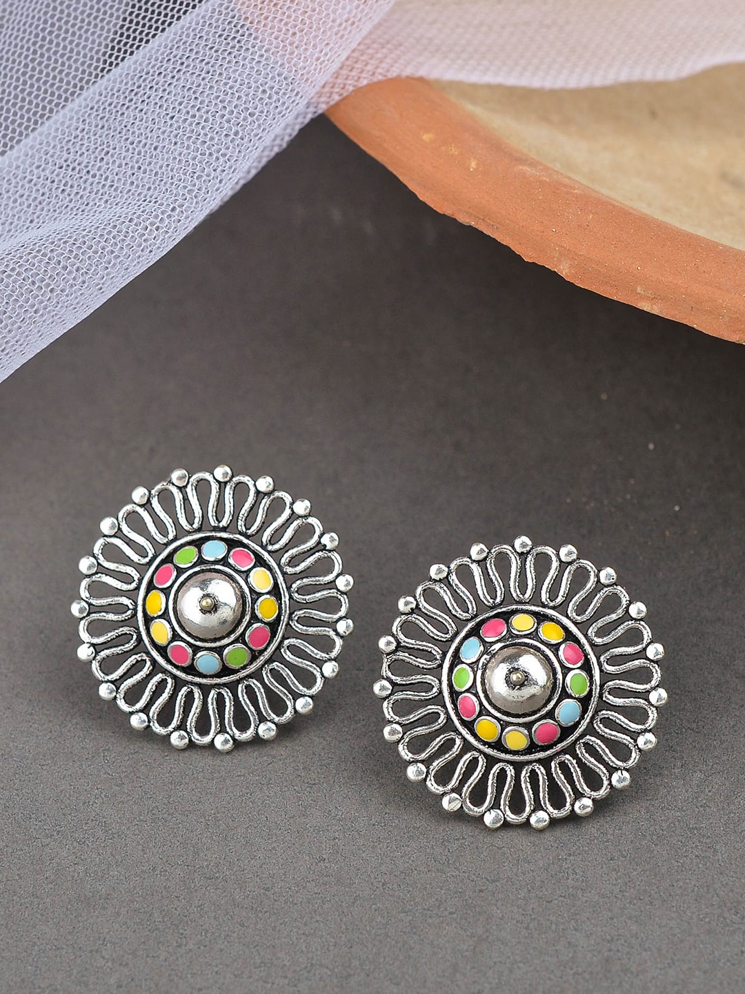 

Voylla Silver-Toned Studs Earrings